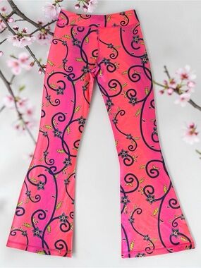 TEMPLE FLOWER Psychedelic Festival Bell Bottom Flare Yoga Pants. New With Tags.